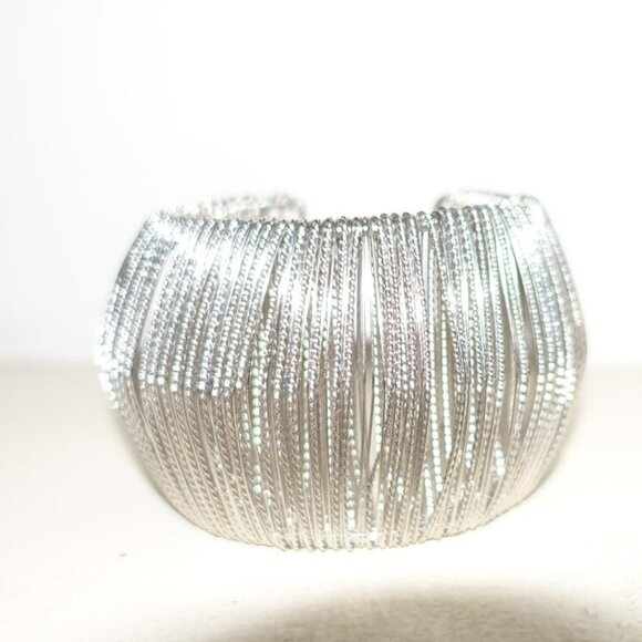 Silver tone Multiple String Cuff Bracelet - Picture 3 of 8